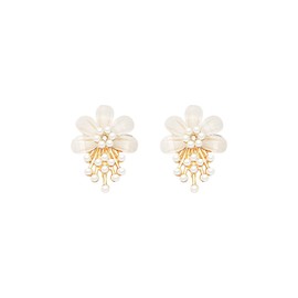 Flower Pearl Cluster Small Earrings Charm Cute White Acrylic Daisy Rose Sunflower Petal Floral Simulated Pearl Lightweight Stud Earrings for Women Birthday Valentine Wedding Trendy Jewelry Gifts (White)