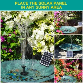 ZOLOCHEL Solar Fountain Kit 2024 Upgraded Glass Panel,9.84 Power Cord Solar Bird Bath Fountains No Battery DIY 9 Nozzles, Solar Water Fountain for Bird Bath Garden Décor(white)