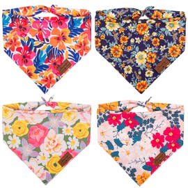 Nausikaa Triangle Dog Bandanas 4 Pack - Large, Durable Polyester Fabric Dog Scarf - Unique Design - Ink Flower