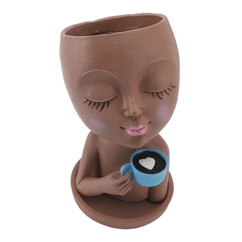 Resin Face Plant Pot Creative Cute Small Drinking Coffee Succulent