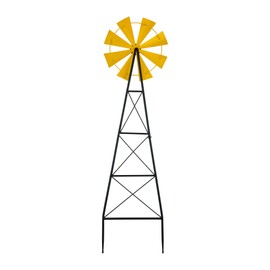Glitzhome 44" H Metal Wind Spinner Yard Stake, Ornamental Windmill Decor Weather Vane Weather Resistant for Home Outdoor Yard Lawn Garden Farm Backyard, Yellow