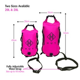 HUT Swim Buoy Dry Bag - Premium Tow Float and Watertight Dry Bag for Open Water Swimmers, Triathletes. High Visibility Safety Swim Buoy, Two air Chambers - be seen be Safe. (28L)