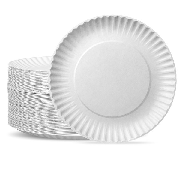 [300 Count] 9 Inch Disposable White Paper Plates - Decorative Craft Large Paper Plates