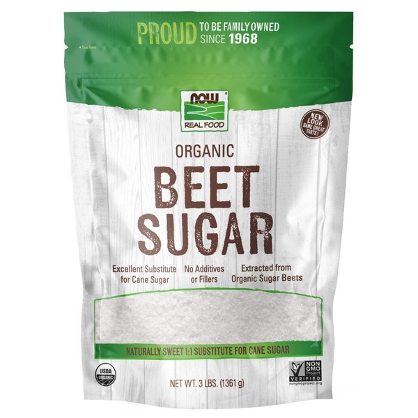 NOW Foods, Certified Organic Beet Sugar, Extracted from Organic Sugar Beets, Excellent Substitute for Cane Sugar, No Additivies or Fillers, Certified Non-GMO, 3-Pound (Packaging May Vary)