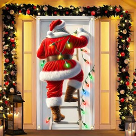 BlissYard Christmas Banner Santa Claus Door Banner Christmas Door Cover 71x35 Inches Santa Climbing Door Banner Christmas Holiday Party Outdoor And Indoor Home Decorations