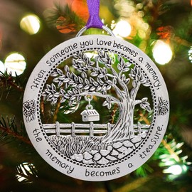 Yueshop Christmas Memorial Ornaments Round Christmas Memorial Pendents Engraved Charm "Memory Tree Shape"Hanging Pendents for Home Decor Gifts (Memory Tree)