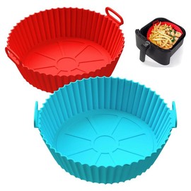Round Silicone Air Fryer Liner, 2 Counts/set Reusable Air Fryer Bowl, Air Fryer Accessories for Home Kitchen, Summer for Gift - Color: red & blue, Specification: 2 counts