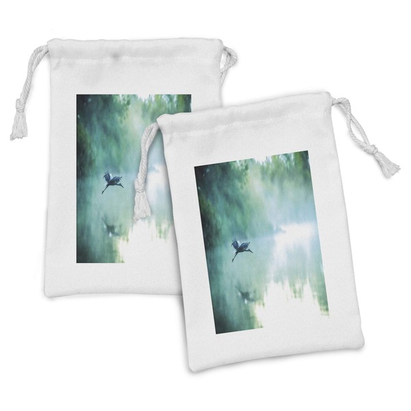 Lunarable Nature Fabric Pouch Set of 2, Seagull in Foggy