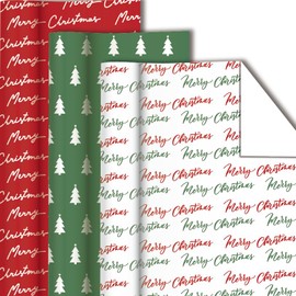 Whaline 3 Rolls Christmas Wrapping Paper -Mini Roll- 17 In x 32.8 Ft Red Green White Merry Christmas Tree Gift Wrap Paper for Xmas Winter Wrapping Supplies