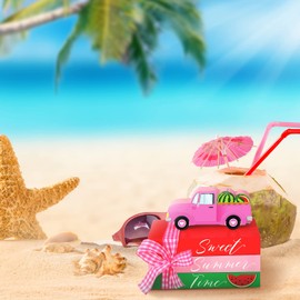 Chunful Summer Wooden Tiered Tray Decor Mini Coffee Wooden Book Stack Watermelon Book Stack Lemon Faux Wood Books Fall Pumpkin Wood Decorative Books for Home(Watermelon)