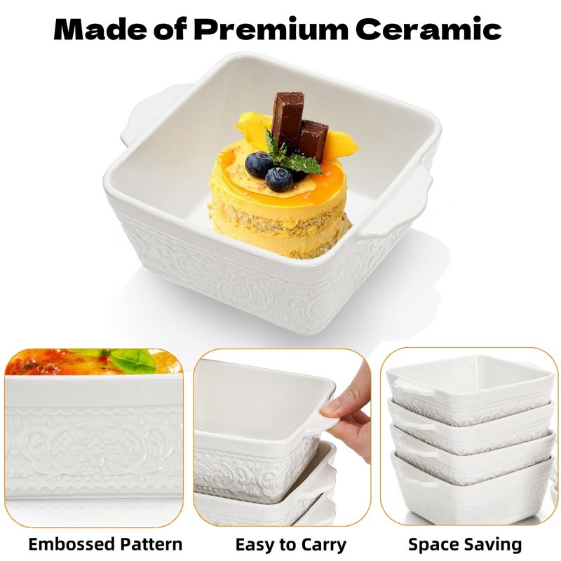 ELFULLY 6 Pack 13 OZ Ceramic Baking Dishes, 4.5" Mini