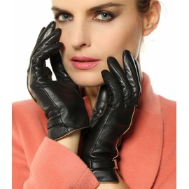 WARMEN Luxury Handsewn Nappa Leather Winter Super Warm Gloves (6.5, Black (Cashmere&Wool Blend Lining))