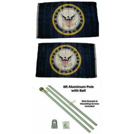 RFCO 3x5 U.S. Navy Emblem 2ply Flag Aluminum Pole Kit Ball Top 3'x5'