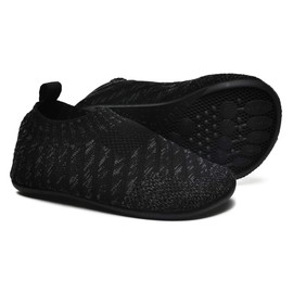 QZKDM Indoor Outdoor Non-Slip Toddler Slippers Shoes Lightweight Kids First Walkers House Floor Shoes for Boys Girls with Rubber Sole Grip (QZKids2001BlackGrey27)