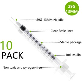 10 Pack 1ml/cc Syringes 29G 1/2 inch(12.7mm) Industrial Scientific Lab Supplies, Individually Sealed Package