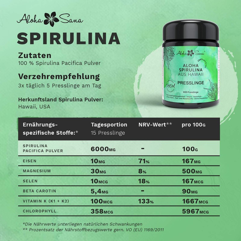 Aloha Sana® – Organic Spirulina Algae, 400 Tablets, 400 mg