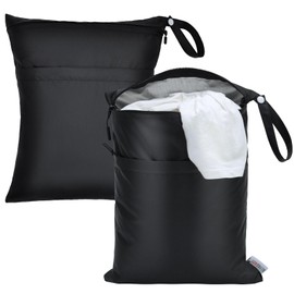 ALVABABY Wet Dry Bags Waterproof 11.8‘’x14.2‘’ Reusable Two Pockets Travel Storage Cosmetic Bag Handbags 2 PCS Beach Pool Daycare Soiled Swimsuits or Wet Clothes Black 2LY01-CA