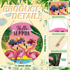 Blosssound 3 Pcs Hello Summer Door Sign 12 Inch Summer Wooden Welcome Sign Front Decoration Flamingo Swimming Pool Ice Cream Door Hanger for Home Porch Holiday Hanging Decor