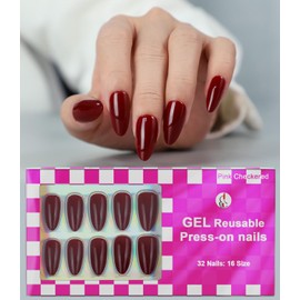 Anyos 16 Sizes Medium Almond Valentine's Day Press on Nails, Soft Gel Fake Nails,Reusable Nail Kit with Nail Glue Adhesive Tabs Double-sided Nail File, Fasle Nails 32 Pcs (Velvet Red)