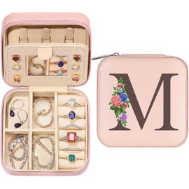 Joyero de viaje, mini joyero de viaje portátil con espejo, organizador de anillos de joyería, caja de regalo para mujeres y niñas, joyero portátil para pendientes, collares, anillos y pulseras (M)