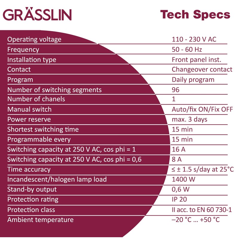 Grässlin tactic 211 E 02.79.1001.1 Analogue 1-Channel Timer for Surface-Mounted/Surface