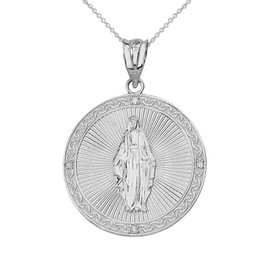 Sideways Crosses Religious Jewelry Sterling Silver Blessed Virgin Mary Miraculous Round CZ Medal Necklace (Small), 18"