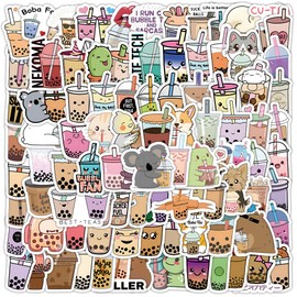 Pack of 100 Cartoon Milk Tea Stickers Pack of Small Stickers for Drink Boba Bubble Tea Summer