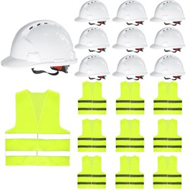 12 Pcs 4 Pt. Suspension Hard Hat with Safety Vests Bulk Safety Helmets Adjustable Ratchet Hard Hats, Vents & Sweat Cotton Brow Pad - ABS Construction Helmets for Work Sites & Outdoor Labor