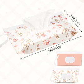 FEBSNOW 2 Pack Baby Wipes Dispenser Holder, Portable Refillable Baby Wet Wipes Pouch Container Reusable Travel Case for Outdoor Hiking, Pink Flower