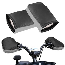 YUCHONG Motorcycle Steering Wheel Cover, Waterproof, Cold Protection, Windproof, Fleece-Lined, Extra Thick, Windproof, Steering Wheel Warmer, PU Leather, Reflective Tape, Large Space Upgrade, Easy