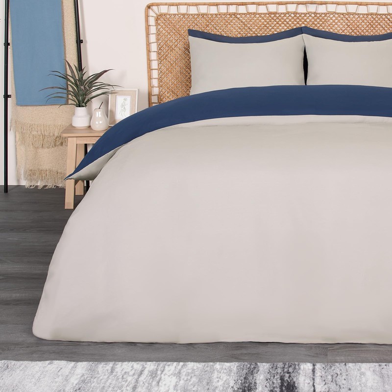 Brentfords Bedding Double Bed Set, Reversible Navy/Grey Luxury Hotel Quality