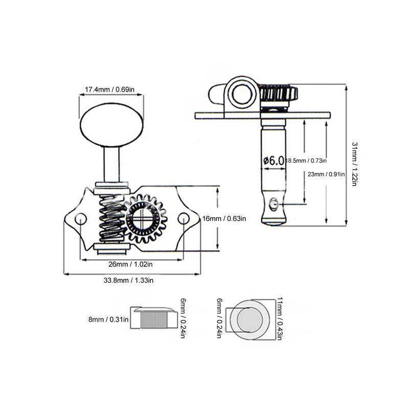 4PCS Ukulele Tuning Peg Chrome Color Metal Ukulele Machine Head