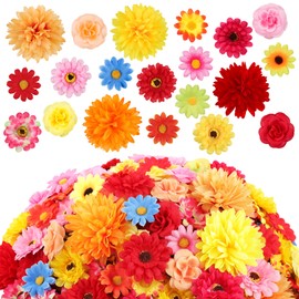 210Pcs Fall Decor Mini Silk Flower Heads Small Fake Mums Rose Faux Flowers Bulk for Crafts Orange Artificial Loose Fabric Flowers Heads Sunflower Bulk for Wedding Hair Cap Autumn Home Decorations