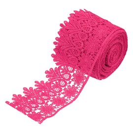 sourcing map 3 Inch Wide 5 Yard Lace Ribbon Floral Pattern Rose Red Embroidered Lace Trim Ribbon for Sewing Making, and DIY Crafts, Gift Wrapping, Wedding Decor