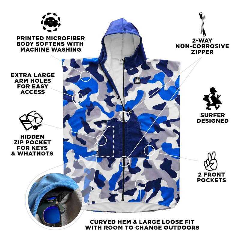 Pilotfish Surf Poncho Changing Robe Towel - Hooded, Zippered Towel