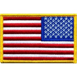 United States of America Flag Patch: Standard in Reverse Gold Border, Size 3.5" x 2.25"
