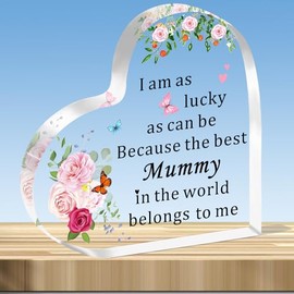 JMIMO Mummy Gifts Mummy Gifts from Daughter Son Christmas Birthday Gifts for Mummy Mum Mother Acrylic Plaque Present - I Am As Lucky As Can Be Because The Best Mummy in The World Belongs to Me