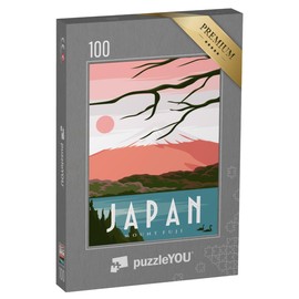 puzzleYOU: Jigsaw Puzzle 100 Pieces "Mount Fuji, Japan - Vintage Illustration"