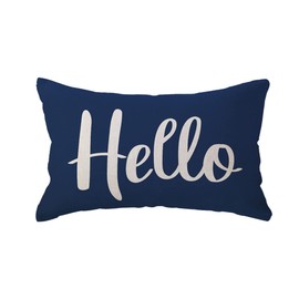 ULOVE LOVE YOURSELF Hello Lumbar Throw Pillow Covers Farmhouse Rustic Decorative Rectangular/Waist Pillowcases 12 x 20 Inch Front/Porch Welcome Decor Cushion Covers Housewarming Gifts (Blue)