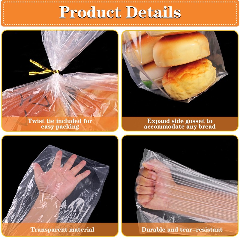 Clear Bread Bags with Ties, 30 Reusable Plastic Bags for
