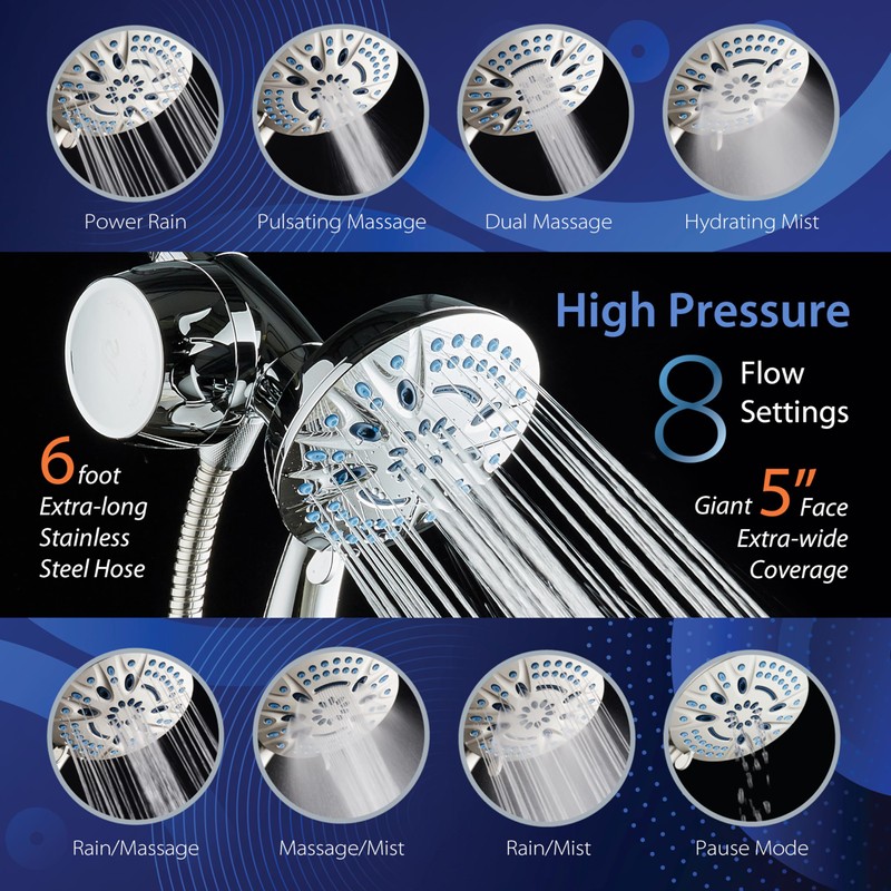 AquaCare Magneton 8-setting Magnetic Docking Hand Shower with Built-in Shower