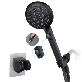 Umyder High Pressure 8-mode Handheld Shower Head with On Off Switch and Long Hose & Bracket PLUS Extra Adhesive Holder for Lower Mount,Built-in Power Wash to Clean Tub,Tile & Pets,Black