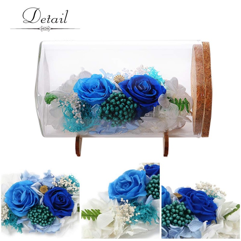 TEATSIGHT Preserved Flower Bottle Gift Boxed Soleil (Roses, Blue)
