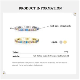 Bellitia Jewelry Eternity Ring Women's Eternity Rings 925 Sterling Silver Rhodium-Plated / Gold-Plated CZ Diamond Engagement Rings Wedding Rings Stackable Rings with Multicoloured Zirconia, Cubic
