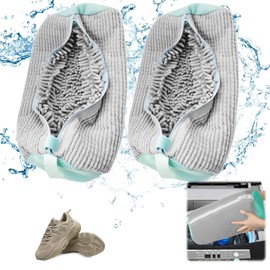 Suzmei Shoe Laundry Bag, 2PCS Gray, Chenille Fabric, Reusable, Hand Brush Simulating Bristles, Zipper Closure, 13.3277L, Rectangular, Footwear, Storage Bag