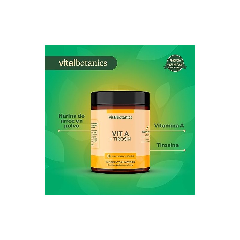 Vitamina Retinol Tirosina 200 Capsulas 500mg Más Meses Vitalbotanics Suplemento