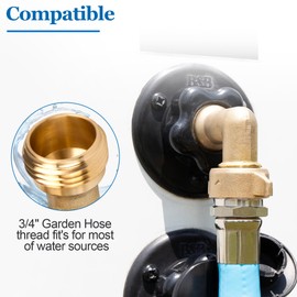 Garden Hose Elbow Connector, 90 Degree Brass Hose Elbow, 3/4" Heavy Duty Hose Elbow, for RV Water Hoses, Residential Outdoor Faucets, & More, 90 Degree Garden Hose Elbow Connector (2 Pack)
