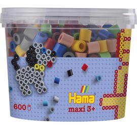 Hama Perlen 8573 Bügelperlen Dose mit ca. 600 bunte Maxi Bastelperlen mit Durchmesser 10 mm im Volltonmix 2, kreativer Bastelspaß für Groß und Klein