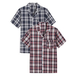 Latuza Men's Button Down Pajama Top 2 Pack Cotton Sleep Shirt L NavyWhite NavyRed