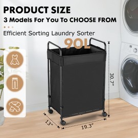 SweetBin Laundry Hamper, 90L Oxford Fabric Laundry Sorter with Wheels, Rolling Laundry Sorter Cart with Removable Liner, Dirty Clothes Hampers for Bedroom, Laundry Room, Bathroom